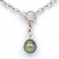 Braccialetto in Argento e 1 Perla di Tahiti Cerchiata B+ 10.2 mm