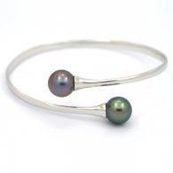Braccialetto in Argento e 2 Perle di Tahiti Rotonde C 10.3 mm