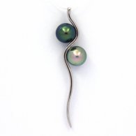 Ciondolo in Argento e 2 Perle di Tahiti Rotonde C+ 9 e 9.1 mm