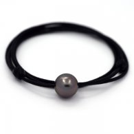 Collana in Cotone e 1 Perla di Tahiti Rotonda C 11.7 mm