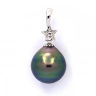 Ciondolo in Argento e 1 Perla di Tahiti Cerchiata B+ 10.6 mm