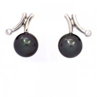 Orecchini in Argento e 2 Perle di Tahiti Semi-Rotonda B 9 mm