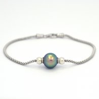 Braccialetto in Argento e 1 Perla di Tahiti Semi-Rotonda B 10.2 mm