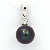Ciondolo in Argento e 1 Perla di Tahiti Rotonda C 8.9 mm