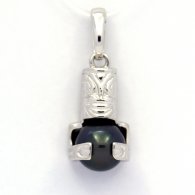 Ciondolo in Argento e 1 Perla di Tahiti Rotonda C 8.8 mm