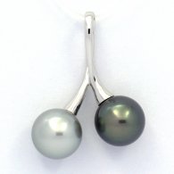 Ciondolo in Argento e 2 Perle di Tahiti Rotonde C 9.8 mm