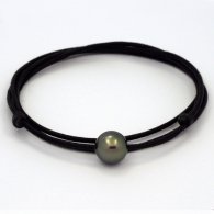Collana in Cotone e 1 Perla di Tahiti Rotonda C 10.3 mm