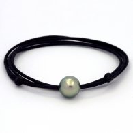 Collana in Cotone e 1 Perla di Tahiti Rotonda C 11.6 mm