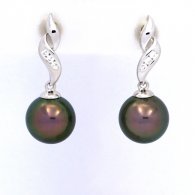 Orecchini in Argento e 2 Perle di Tahiti Rotonde C 9 mm