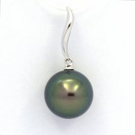 Ciondolo in Oro bianco 18K e 1 Perla di Tahiti Rotonda B+ 11.3 mm