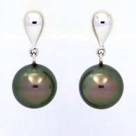 Orecchini in Oro bianco 18K e 2 Perle di Tahiti Rotonde B+ 9.9 mm