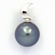Ciondolo in Oro bianco 18K e 1 Perla di Tahiti Rotonda B+ 10.5 mm