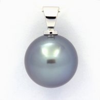 Ciondolo in Oro bianco 18K e 1 Perla di Tahiti Rotonda B+ 13.4 mm