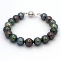 Braccialetto in Argento e 17 Perle di Tahiti Rotonde C di 9 a 9.4 mm