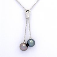 Collana in Argento e 2 Perle di Tahiti Rotonde C 11 e 11.2 mm