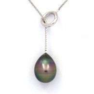 Collana in Argento e 1 Perla di Tahiti Semi-Baroccha C 10.4 mm