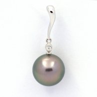 Ciondolo in Argento e 1 Perla di Tahiti Rotonda C 12.3 mm