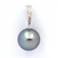 Ciondolo in Argento e 1 Perla di Tahiti Rotonda C 13.8 mm