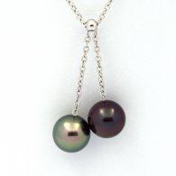 Collana in Argento e 2 Perle di Tahiti Rotonde C+ 9.6 e 9.7 mm