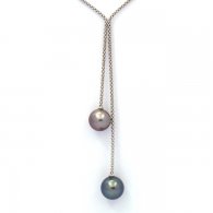 Collana in Argento e 2 Perle di Tahiti Rotonde C 10.9 e 11.5 mm
