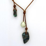 Collana in Cuoio, 1 Perla de Australia Barocca e 2 Opale
