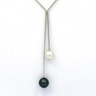 Collana in Argento e 2 Perle di Tahiti Rotonde C 11.2 e 11.5 mm