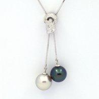 Collana in Argento e 2 Perle di Tahiti Rotonde C+ 10.8 e 10.9 mm