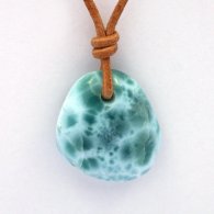 Collana in Cuoio e 1 Larimar - 23.1 x 20 x 8.2 mm - 5.7 gr