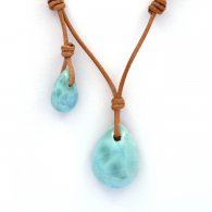 Collana in Cuoio e 2 Larimar - 6.7 e 2.2 gr