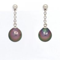 Orecchini in Argento e 2 Perle di Tahiti Semi-Barocche B 9.1 mm