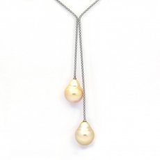Collana in Argento e 2 Perle d'Australia Semi-Barocche C 13.9 mm