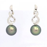 Orecchini in Argento e 2 Perle di Tahiti Rotonde C 10.6 mm