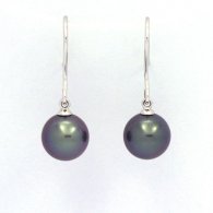 Orecchini in Oro bianco 18K e 2 Perle di Tahiti Rotonde B 8.8 mm