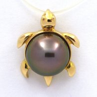 Ciondolo in Oro 18K e 1 Perla di Tahiti Rotonda B 10 mm