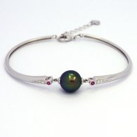 Braccialetto in Argento e 1 Perla di Tahiti Semi-Rotonda C+ 10 mm