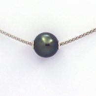 Collana in Argento e 1 Perla di Tahiti Semi-Rotonda C 12.1 mm