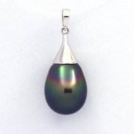 Ciondolo in Oro bianco 18K e 1 Perla di Tahiti Semi-Baroccha A 10.4 mm