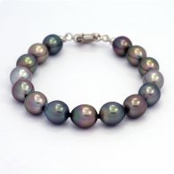 Braccialetto in Argento e 15 Perle di Tahiti Semi-Barocche B di 9 a 9.4 mm