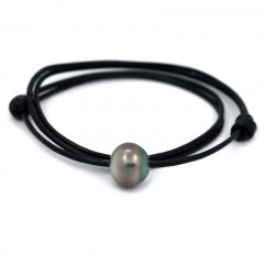 Collana in Cuoio e 1 Perla di Tahiti Semi-Baroccha C 14.5 mm