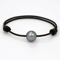 Braccialetto in Cuoio e 1 Perla di Tahiti Rotonda C 13 mm