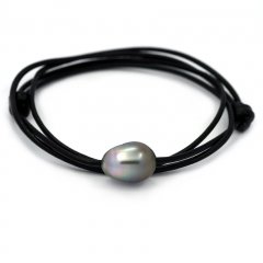 Collana in Cuoio e 1 Perla di Tahiti Barocca C 12.8 mm