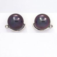 Orecchini in Argento e 2 Perle di Tahiti Rotonde C 10.2 mm