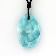 Collana in Nylon e 2 Larimar - 35 x 22.5 x 8.5 mm - 11.67 gr e 1.03 gr