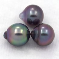 Lotto di 3 Perle di Tahiti Semi-Barocche B di 9 a 9.2 mm