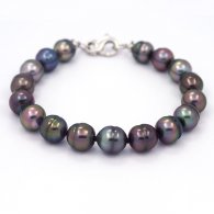 Braccialetto in Argento e 17 Perle di Tahiti Cerchiate B di 9 a 10 mm