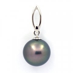Ciondolo in Argento e 1 Perla di Tahiti Rotonda C 12.5 mm