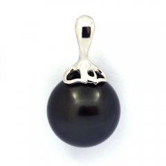 Ciondolo in Argento e 1 Perla di Tahiti Rotonda C 13.3 mm