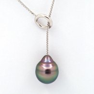 Collana in Argento e 1 Perla di Tahiti Cerchiata B 11 mm
