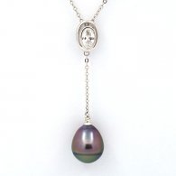 Collana in Argento e 1 Perla di Tahiti Semi-Baroccha B 10.3 mm