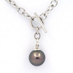 Braccialetto in Argento e 1 Perla di Tahiti Rotonda C 11.1 mm